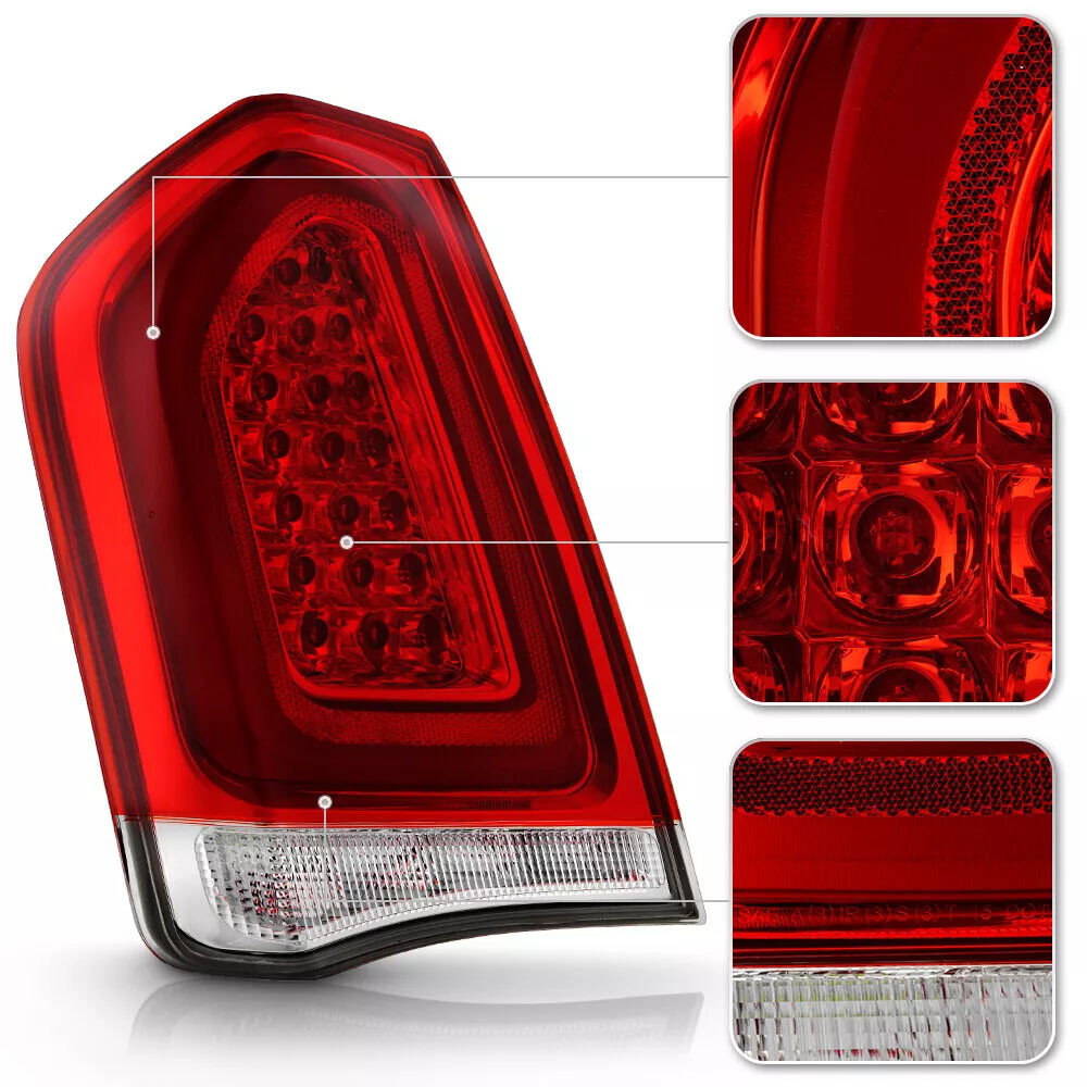 Pair Chrome Trim Full LED Tail Lights For 2015-2023 Chrysler 300 Brake Lamp Side