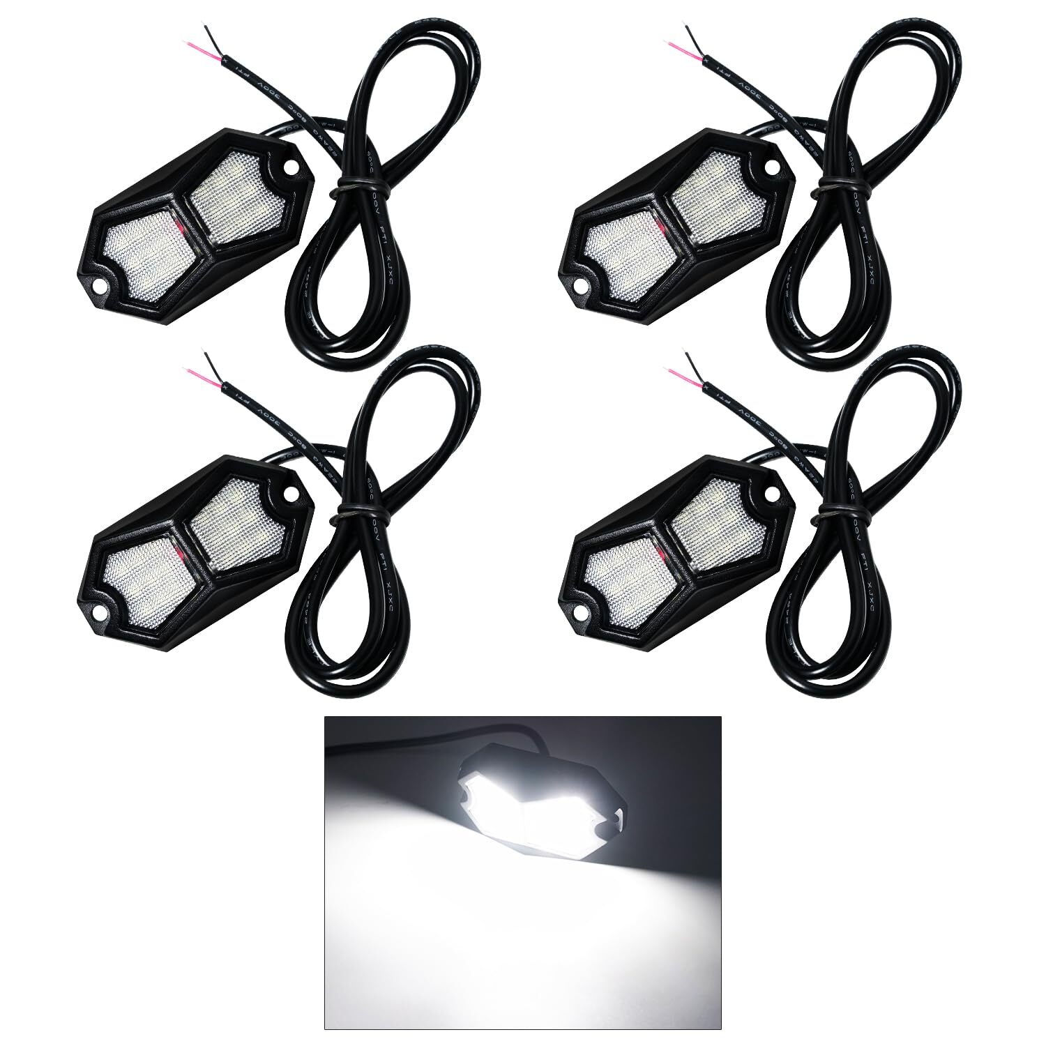 Led Rock Lights White 4 Pods 18LEDs 210 Degree Wide Angle IP68 Waterproof Alu…