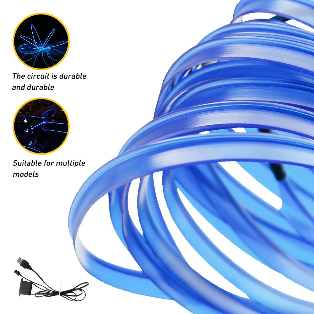 12V USB Blue LED Light Glow EL Wire String Strip Car Interior Decor 16.4ft EOA