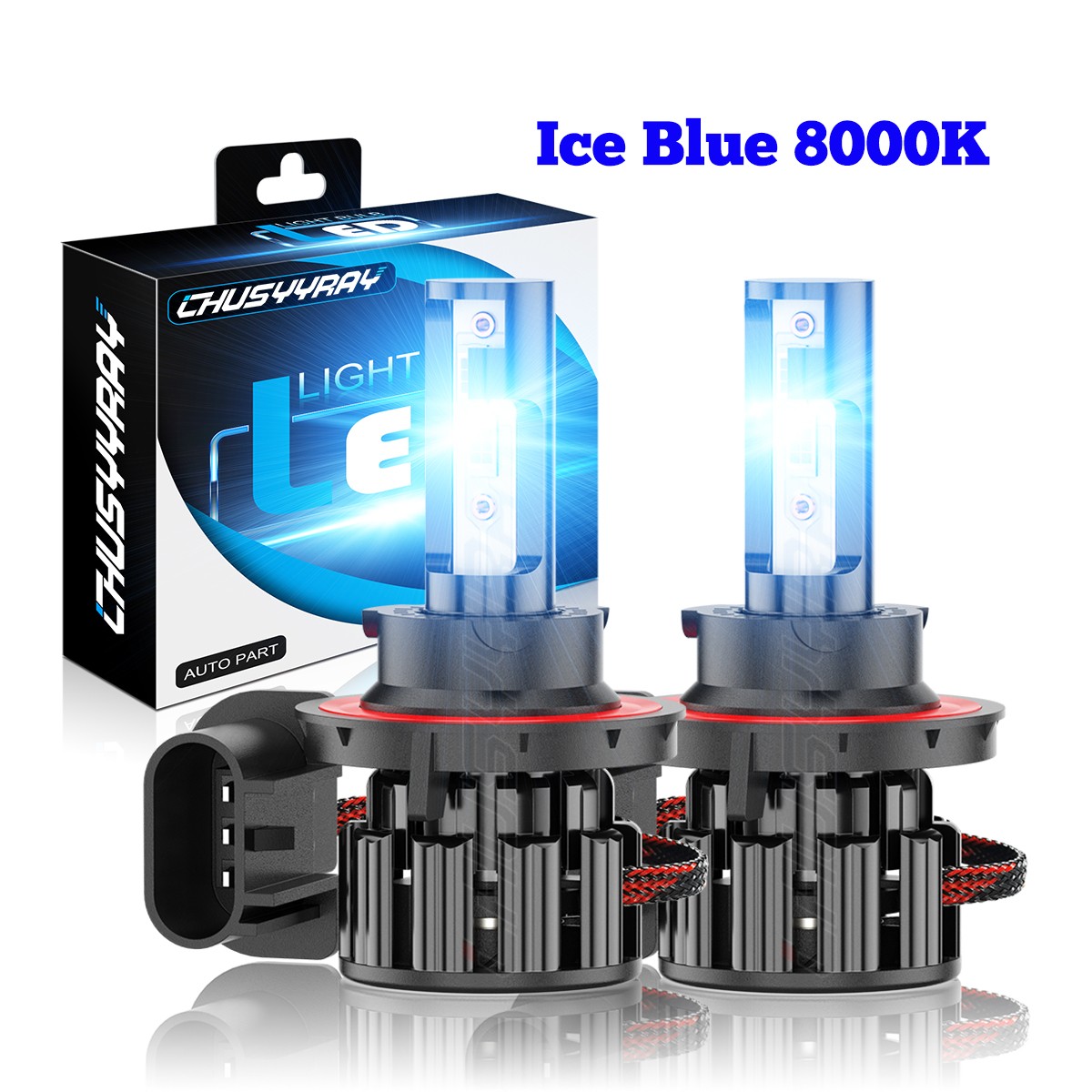 H13 9008 LED Headlight Bulbs Kit 100W 10000LM High & Low Beam Super Bright Blue