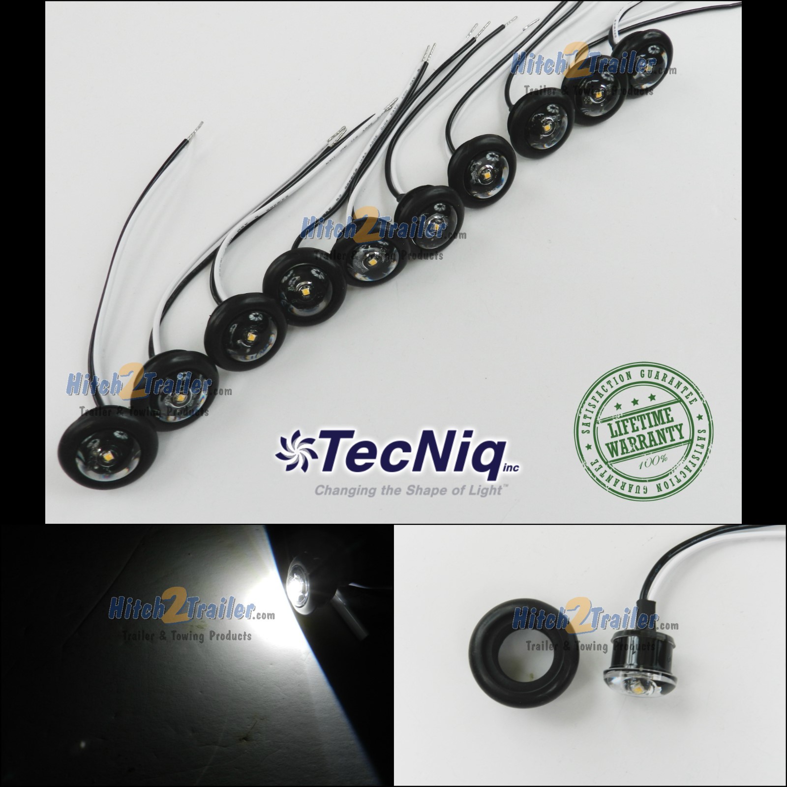 10 TecNiq Clear/ White 3/4″ LED Bullet lights Clearance Marker Trailer Truck USA