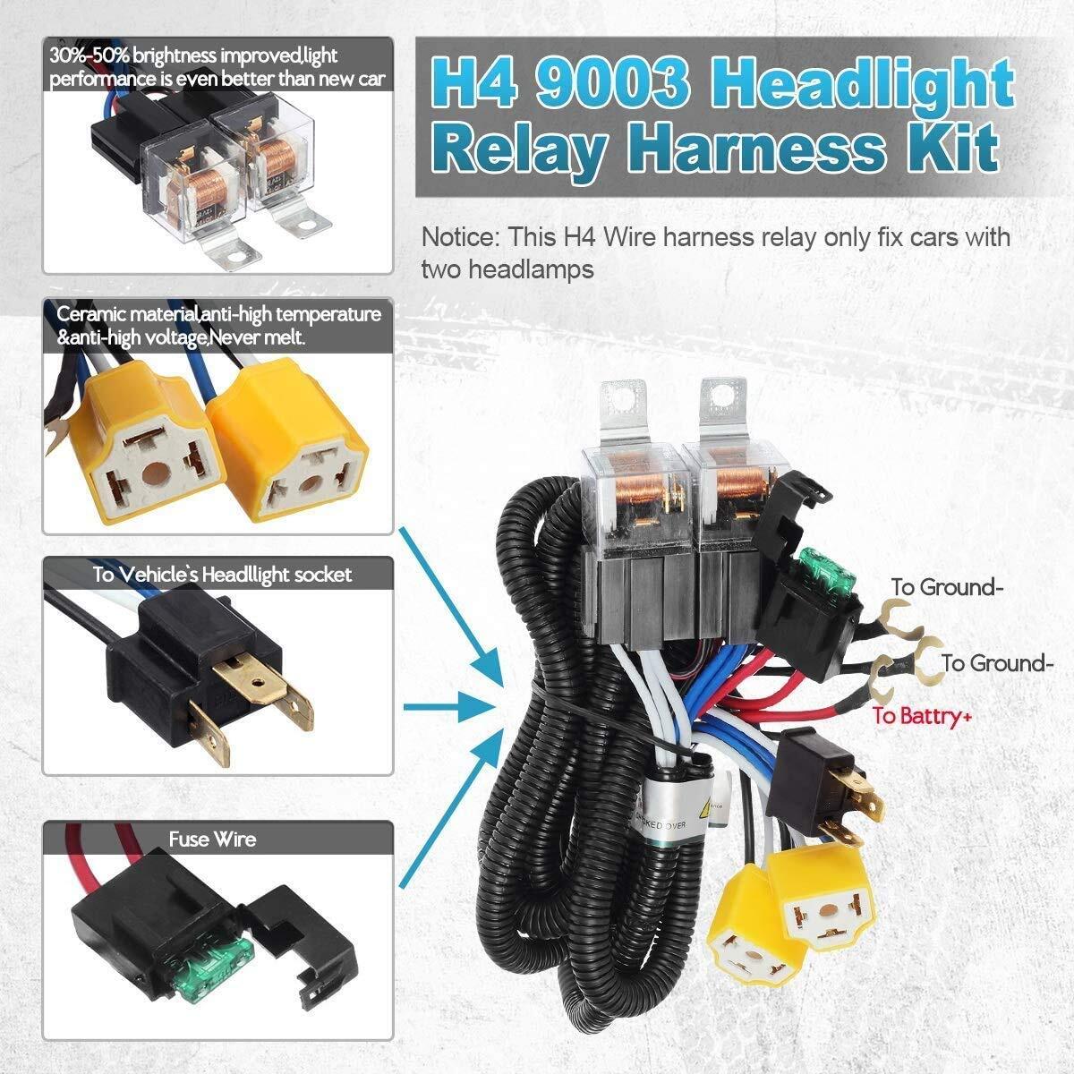 2pcs MAX 80A H4 Headlamp Light Plug H4 Headlight Relay Wiring Harness Kits