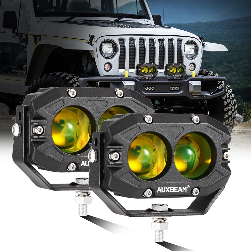 AUXBEAM 4″ LED Pods Light Bar Amber Yellow Fog Lamp Offroad Driving Truck ATV