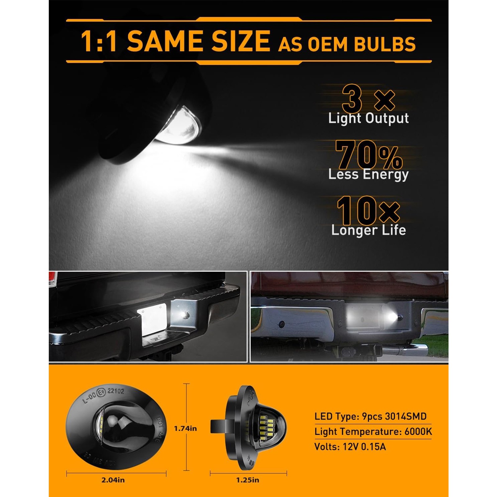 2PC LED License Plate Light For Ford F-150 F-250 F-350 F-450 F-550 Tag Lamp Assy
