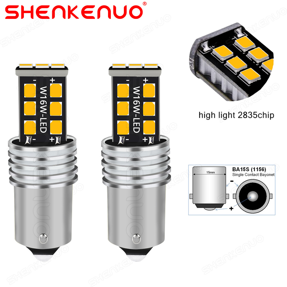 2x 1156 7506 LED Backup Reverse Light Bulbs 3000K Amber/Yellow Canbus