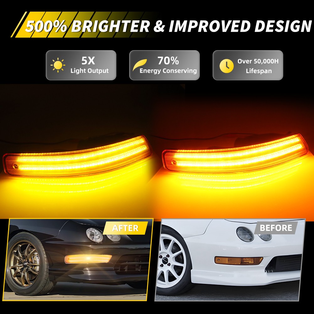 2X Dynamic Amber LED Front Parking Turn Signal Lights For 1998-2001 Acura Integr