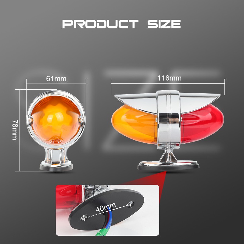 2x Amber Red LED Watermelon Pedestal Fender Lights Dual Face Lamp Truck Trailer