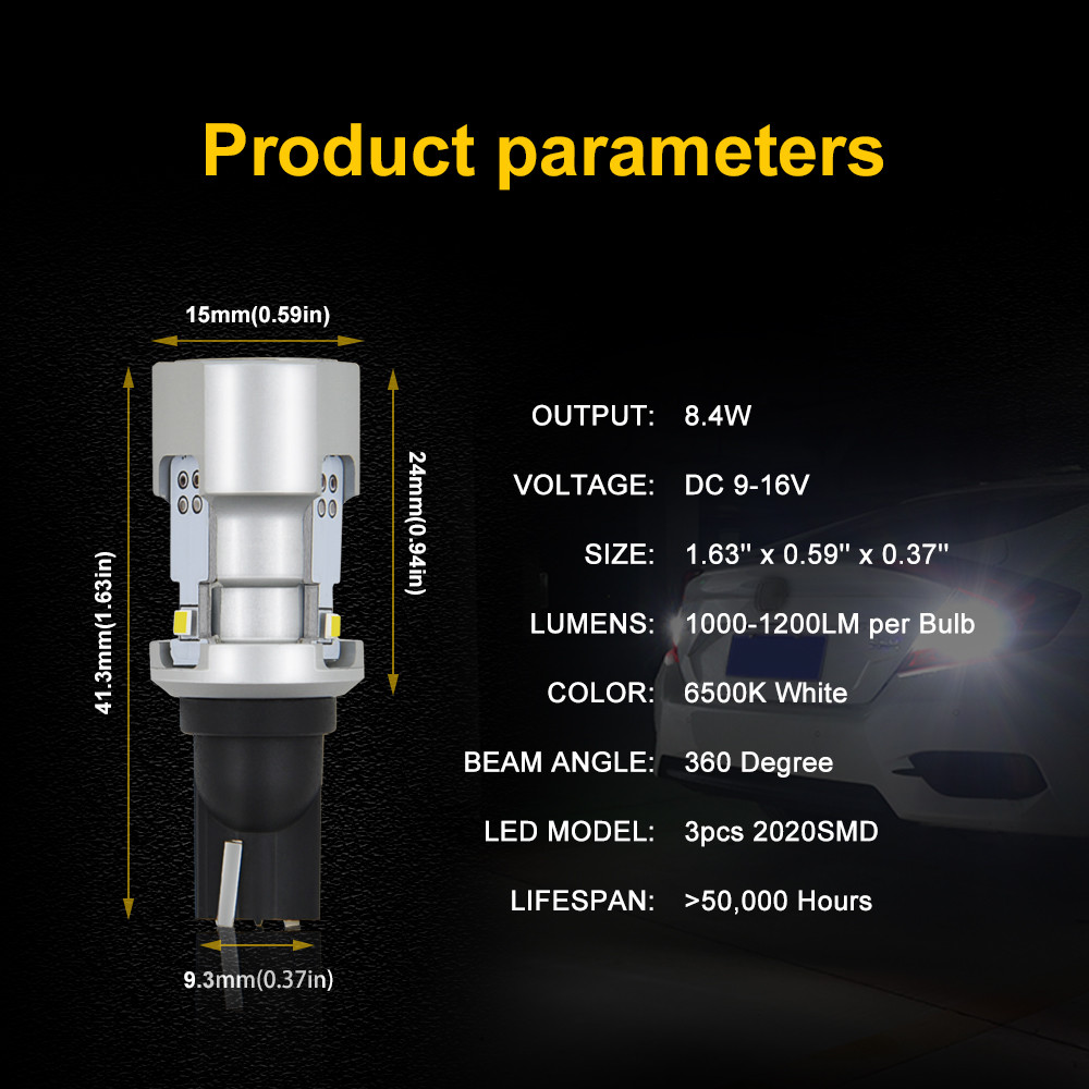 2400LM 6500K No Error Canbus 921 912 T15 W16W LED Backup Reverse Light Bulb 12V