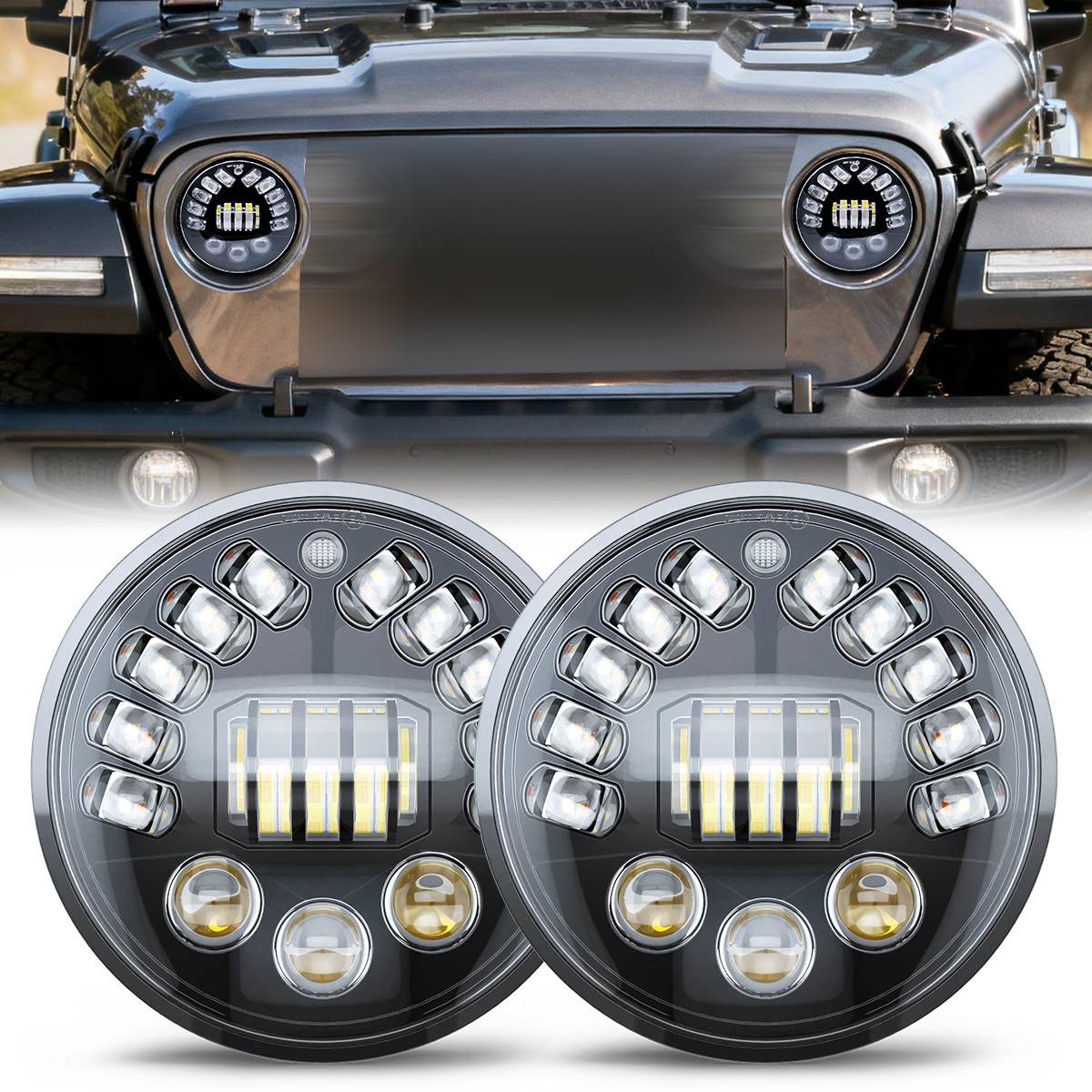 Newest Pair 7“inch Led Round Headlights Hi-Lo Beam for Peterbilt 379 359 Trucks