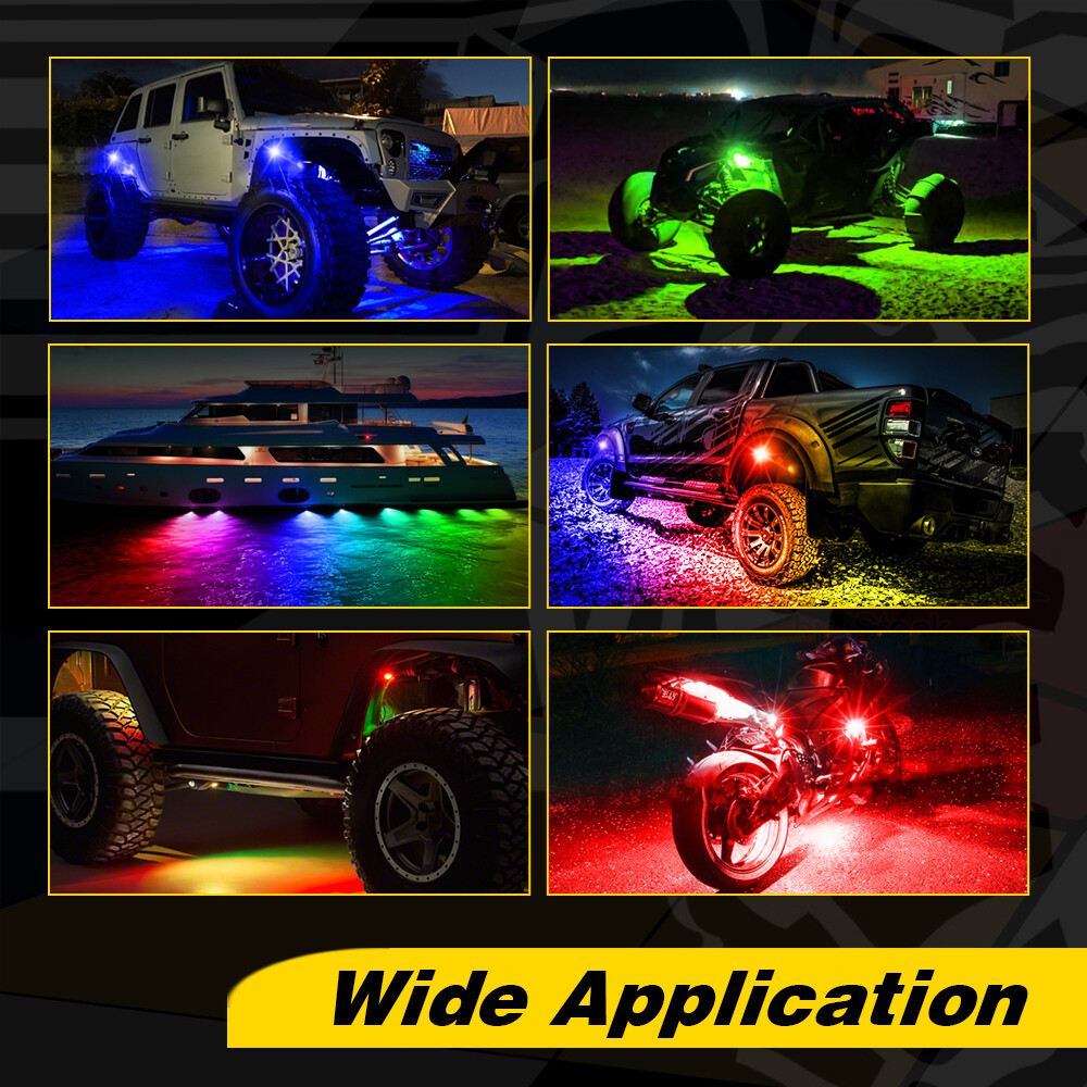 12x RGB LED Pods Rock Light Kit Underbody Glow Neon Lamp Bluetooth Music Control