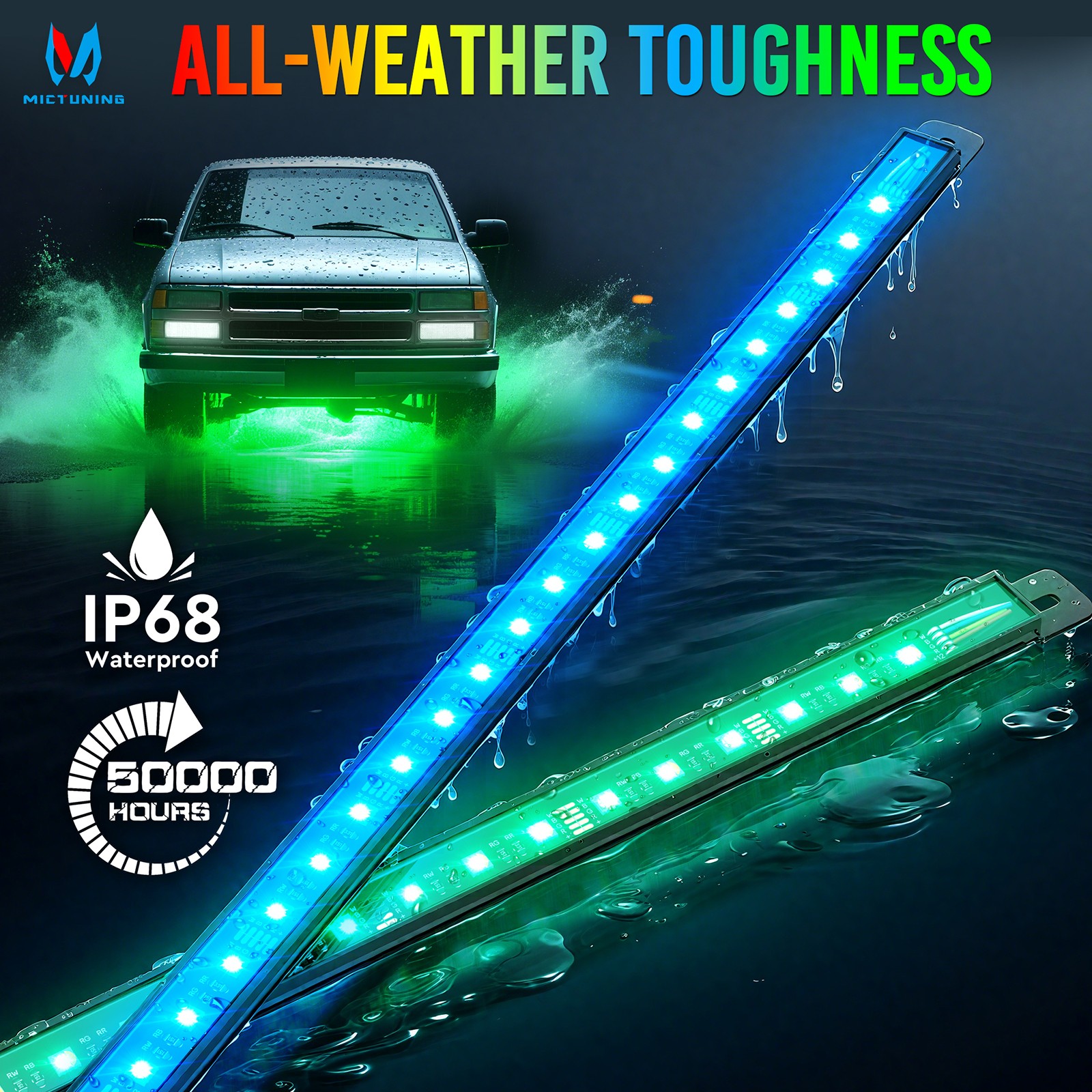 8PCS RGBW Underglow Light Bars, Exterior Neon Accent Underbody LED Light strips