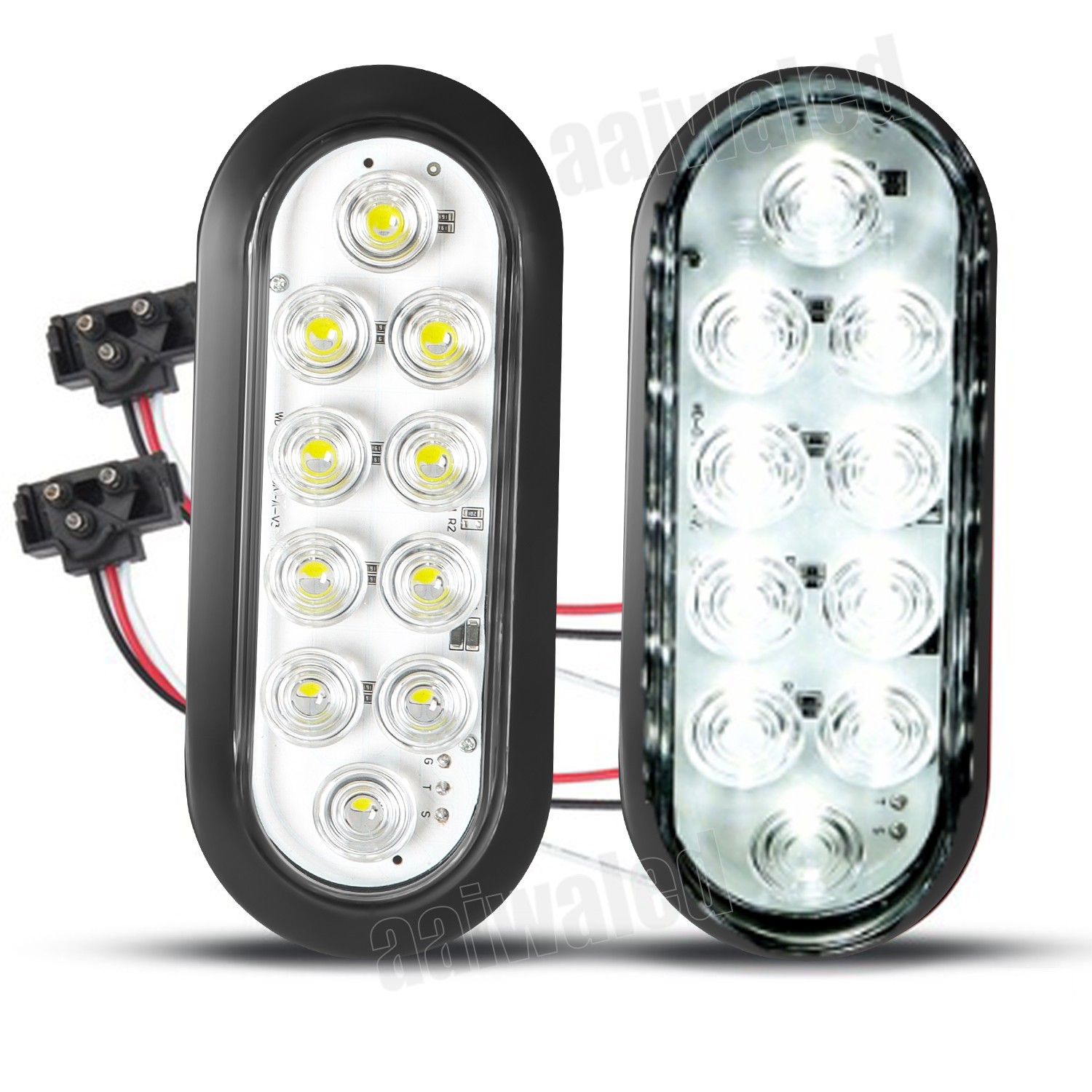 White 6″ Oval Trailer Lights 10 LED Stop Turn Tail Truck Sealed Grommet Plug DOT
