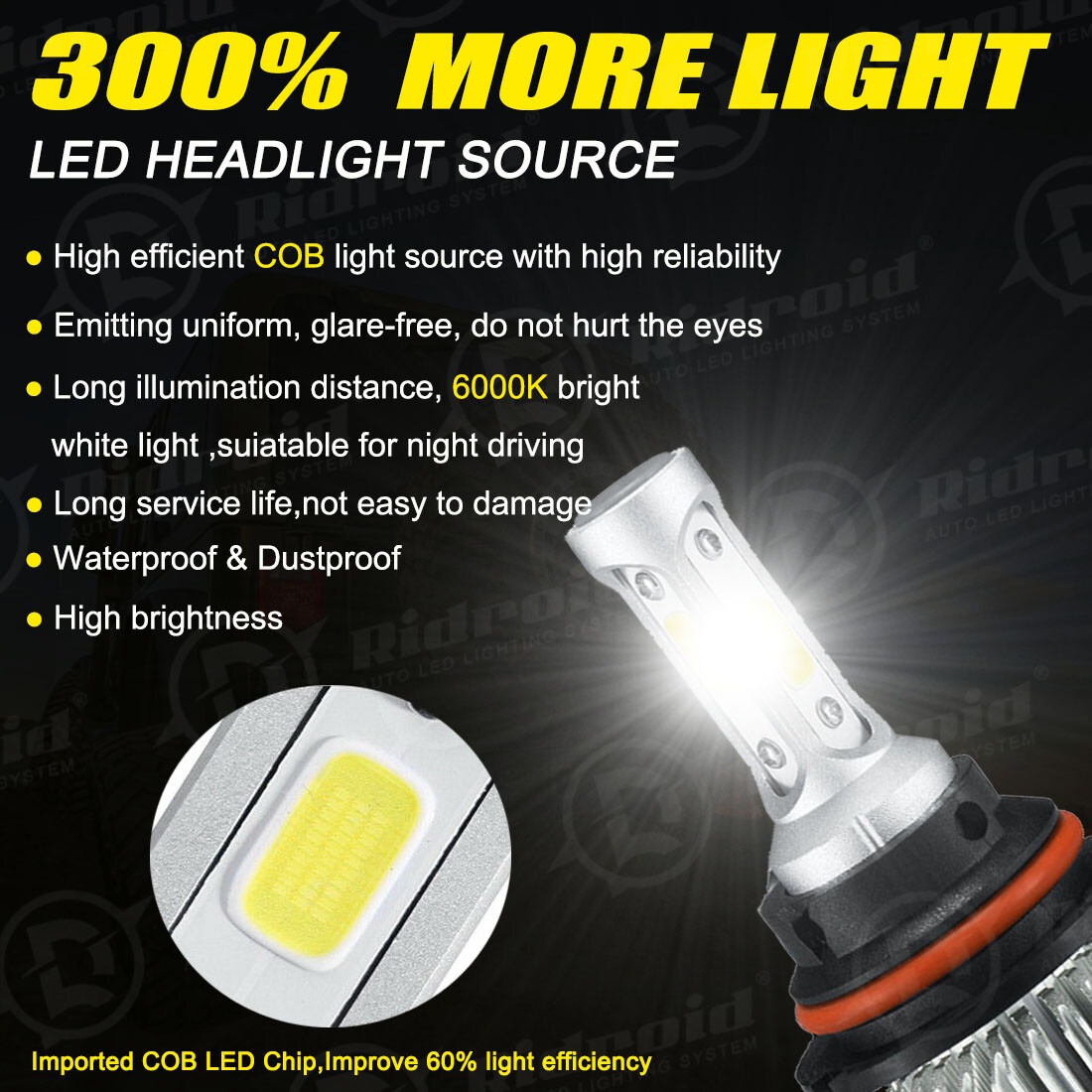 9007 HB5 LED Headlight Conversion Kit 1900W 285000LM HI-LOW Beam Bulbs 6000K