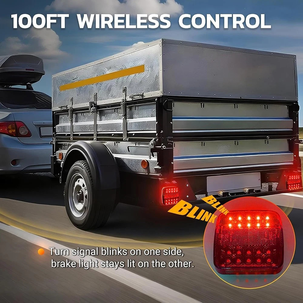 Magnetic Wireless LED Tow Towing Trailer Rear Tail Lights Warning Flashing Light