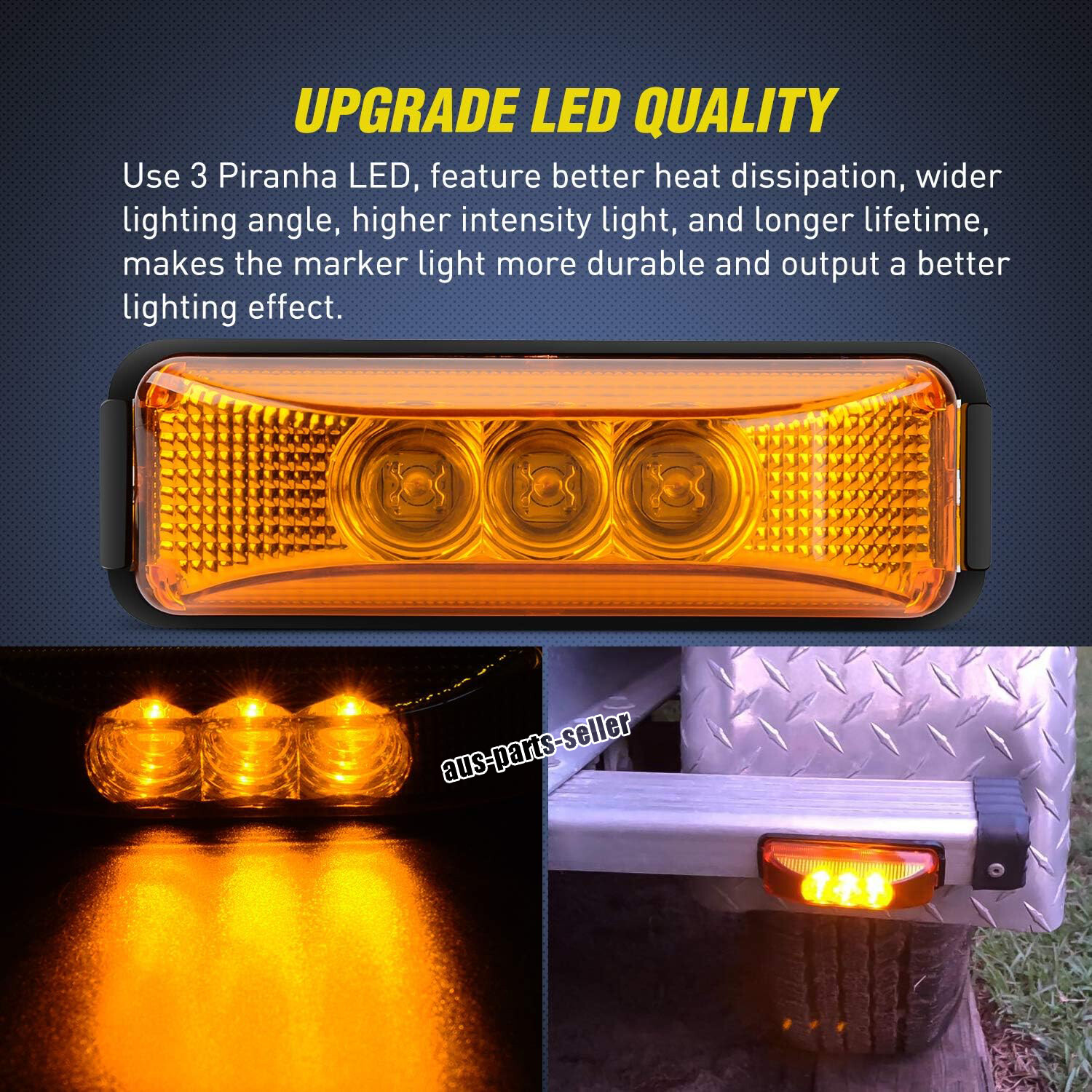 2x 4″ Amber 3-LED Side Marker Lights RV Truck Trailer Clearance Light Waterproof