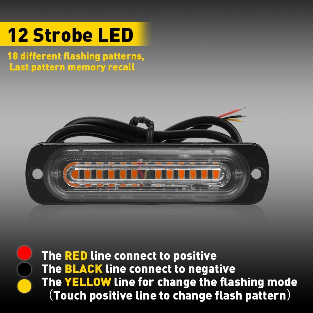 4X Amber LED Tow Truck Grill Brighter Strobe Lights Bar Caution 12V-24V