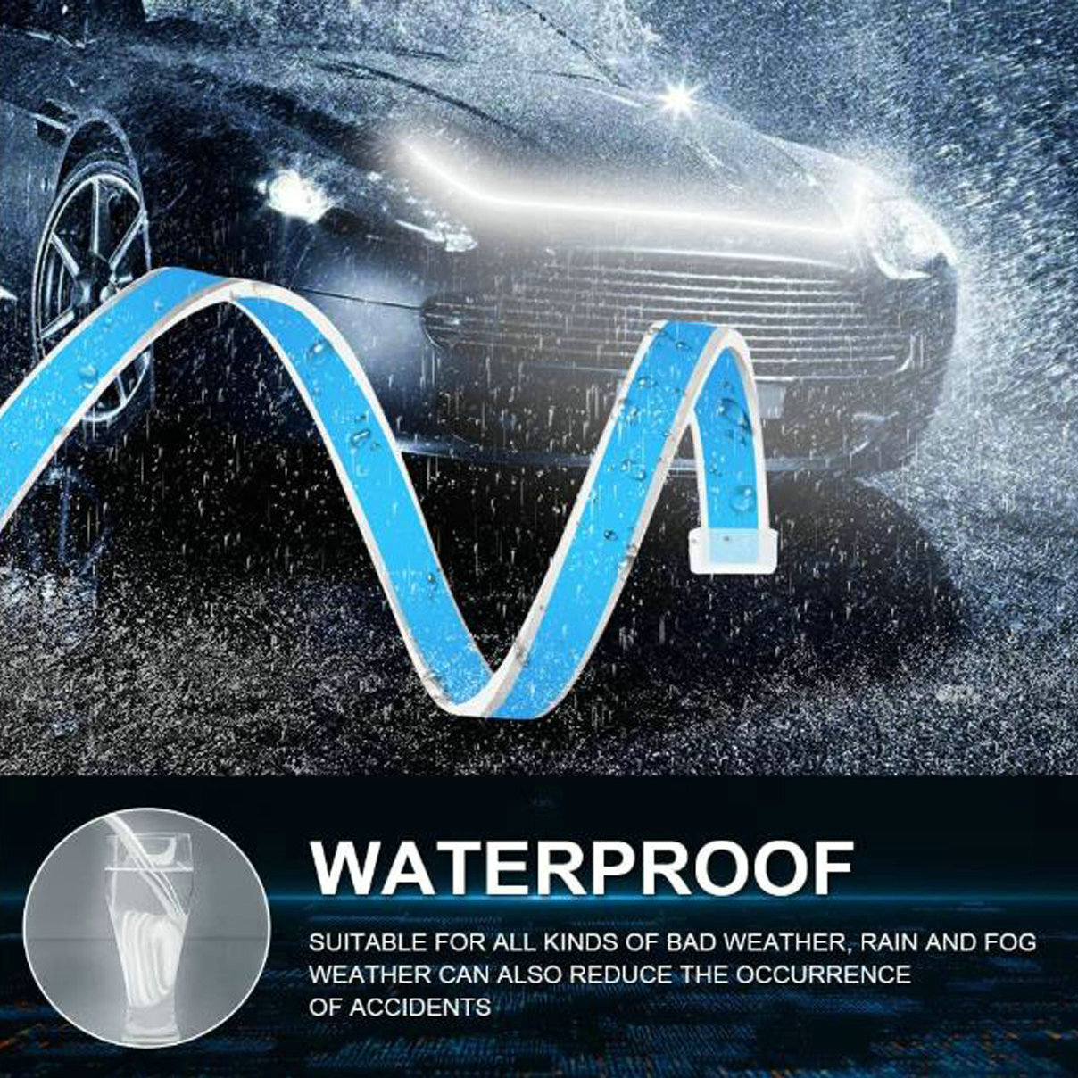 1PC 12V LED Car Daytime Running Light Strip LED Hood Lamp Waterproof