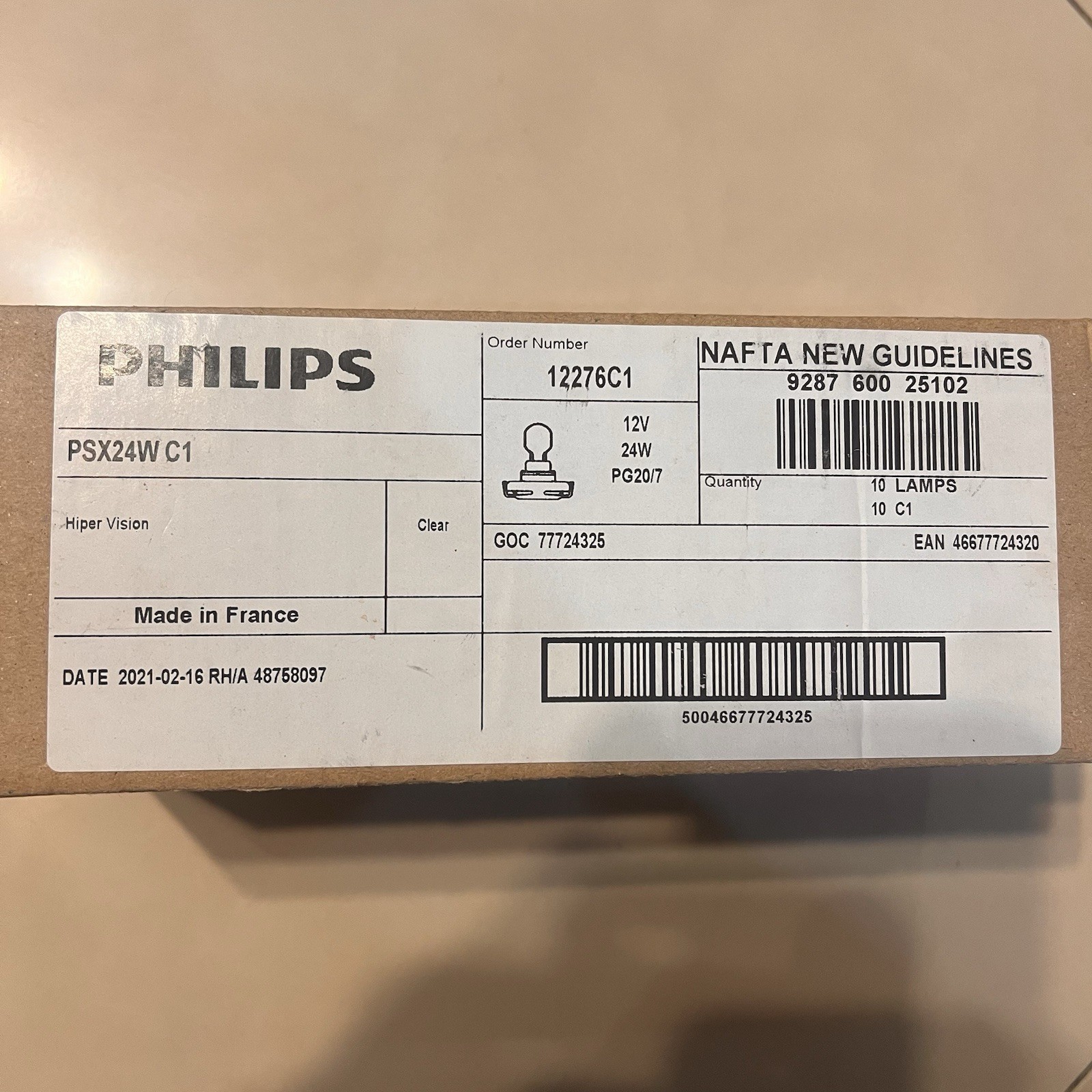 10 Pack Philips 12276C1 PSX24W 12V 24W Premium Halogen Headlight Fog Light Bulbs