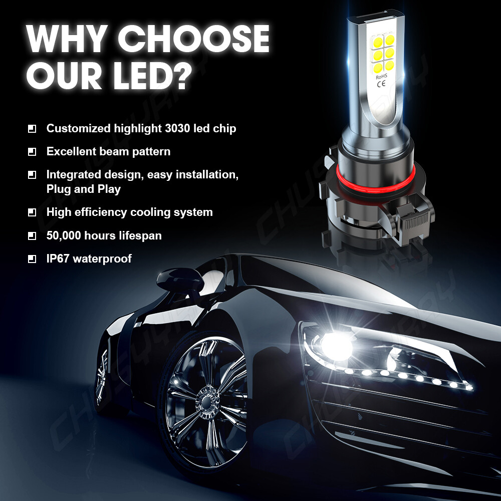 9012/HIR2 H16/5202 LED Headlight Fog Light Kit Bulbs White 6000K Plug&Play 4Pack