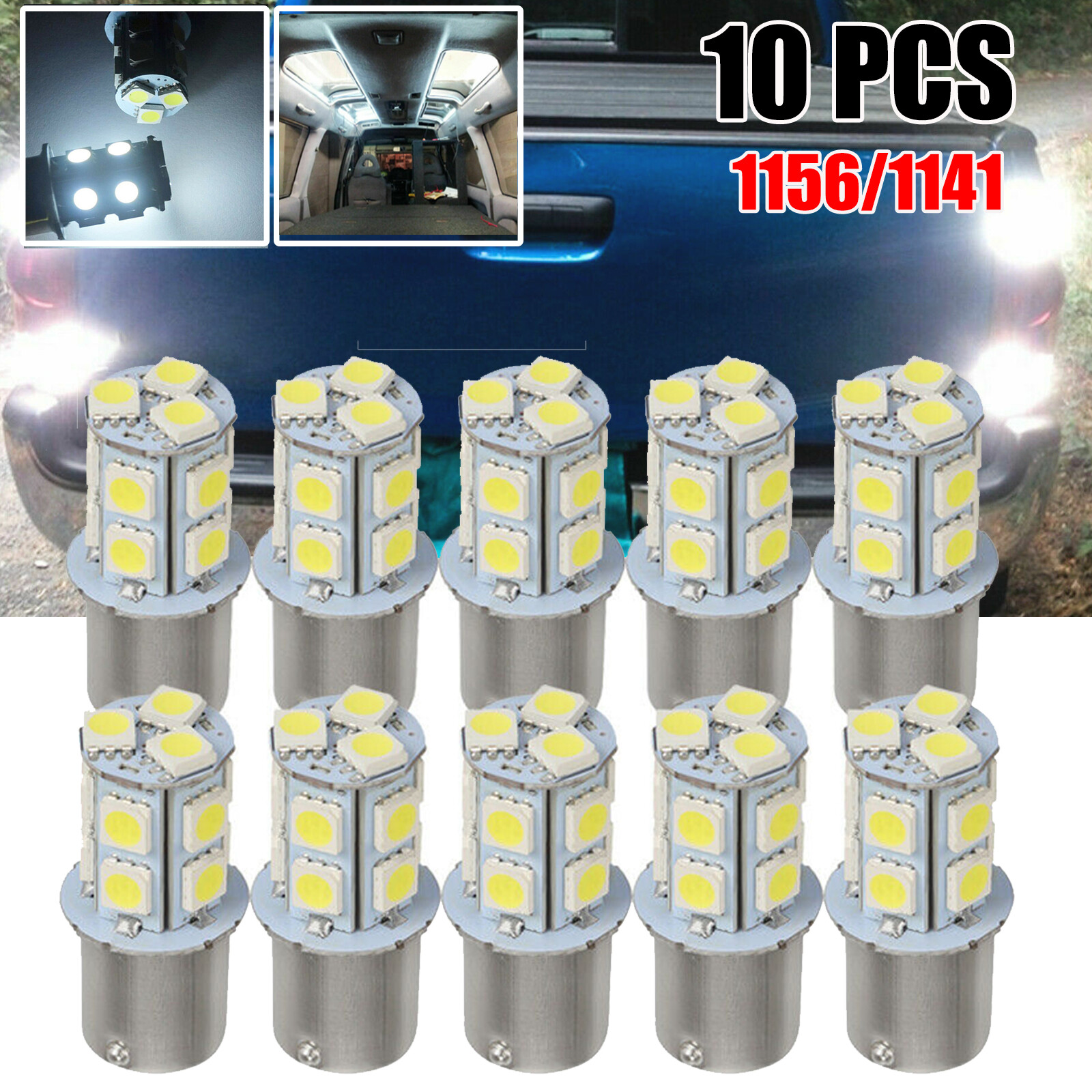 10x LED Bulbs BA15S 1156 1141 13-SMD High Bright Car LED Bulbs Lamps Pure White