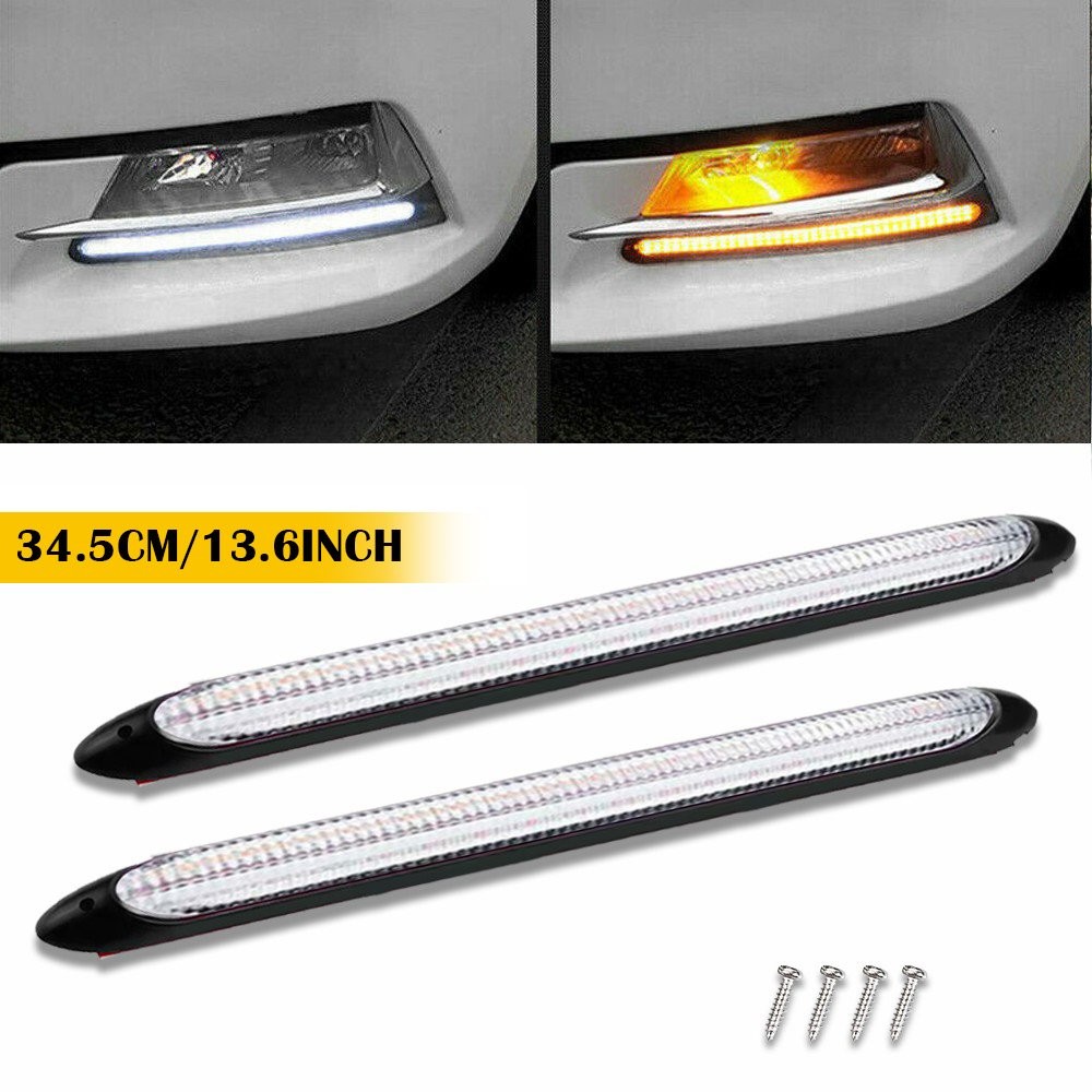 2pcs Dynamic 13″ LED DRL Headlight Daytime Turn Running Light Signal 6000K/3000K