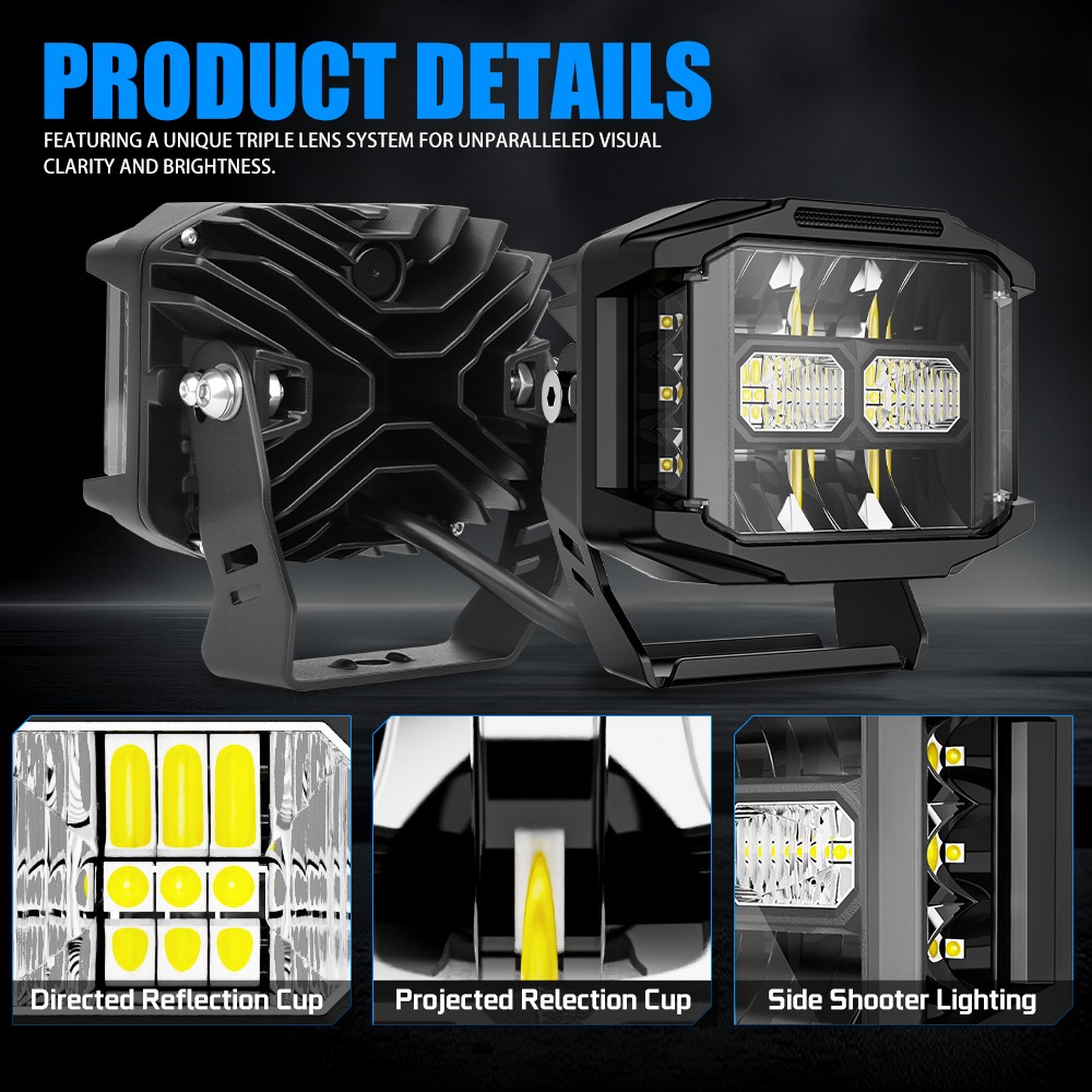 Pair 5″ 30000LM LED Pods Side Shooter White/Amber Beam Pod Lights DRL For Cam-Am