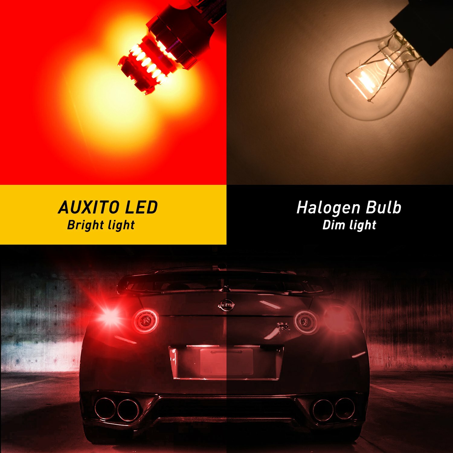 2x 7443 7440 7444 LED Red Bright Strobe Flash Brake Tail Light Stop Bulbs AUXITO