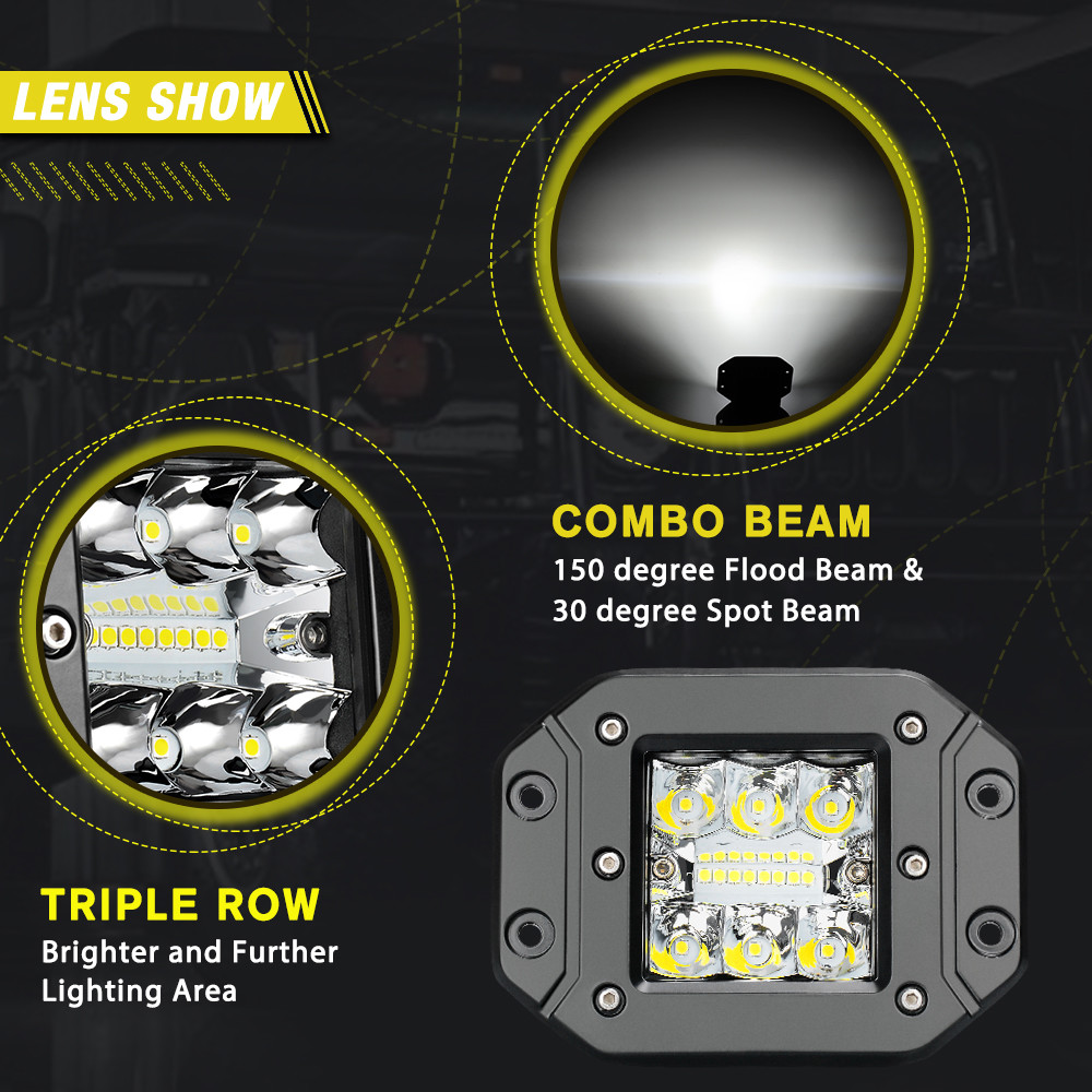 5″ Flush Mount LED Pods Flood Spot Work Light Bar Backup Reverse Fog Offroad