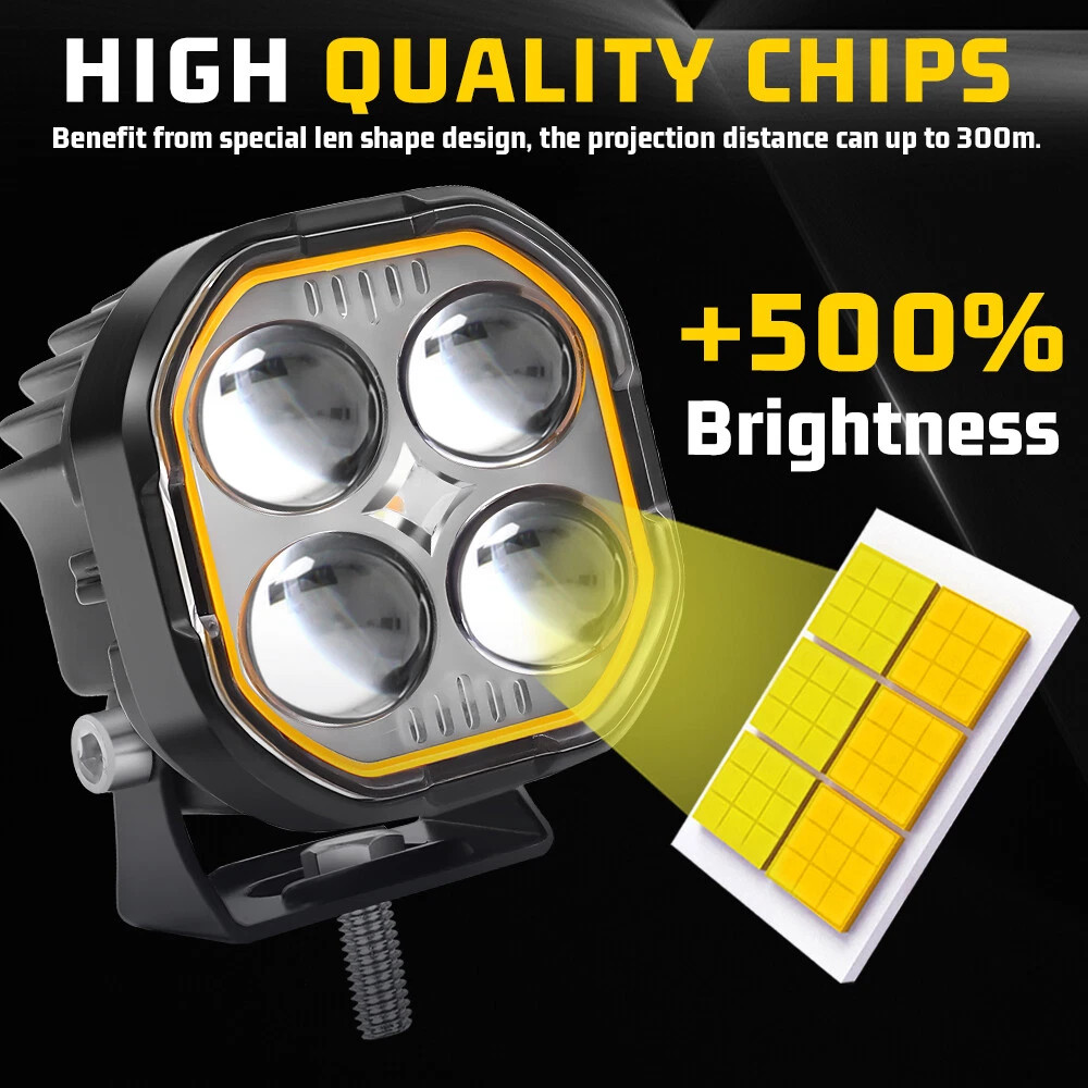 2x LED Motorcycle Spot Lights Headlight Driving Fog Auxiliary Lamp Yellow White