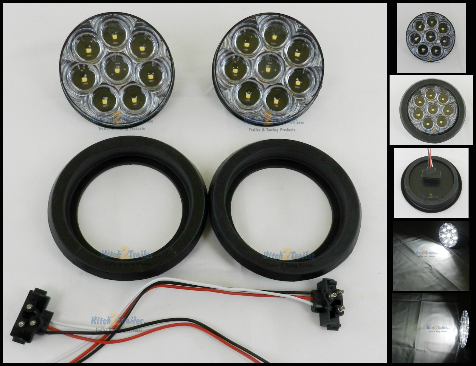 (2) 8 LED 4″ Round Light Clear/White Reverse Utility TecNiq LED Grommet Mount