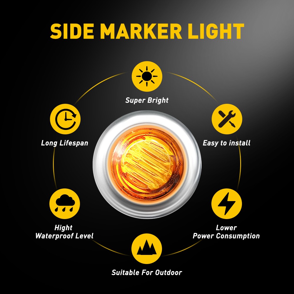 Truck Trailer 20X Chrome Amber Marker Light 3/4″ LED Round Clearance Side Lights