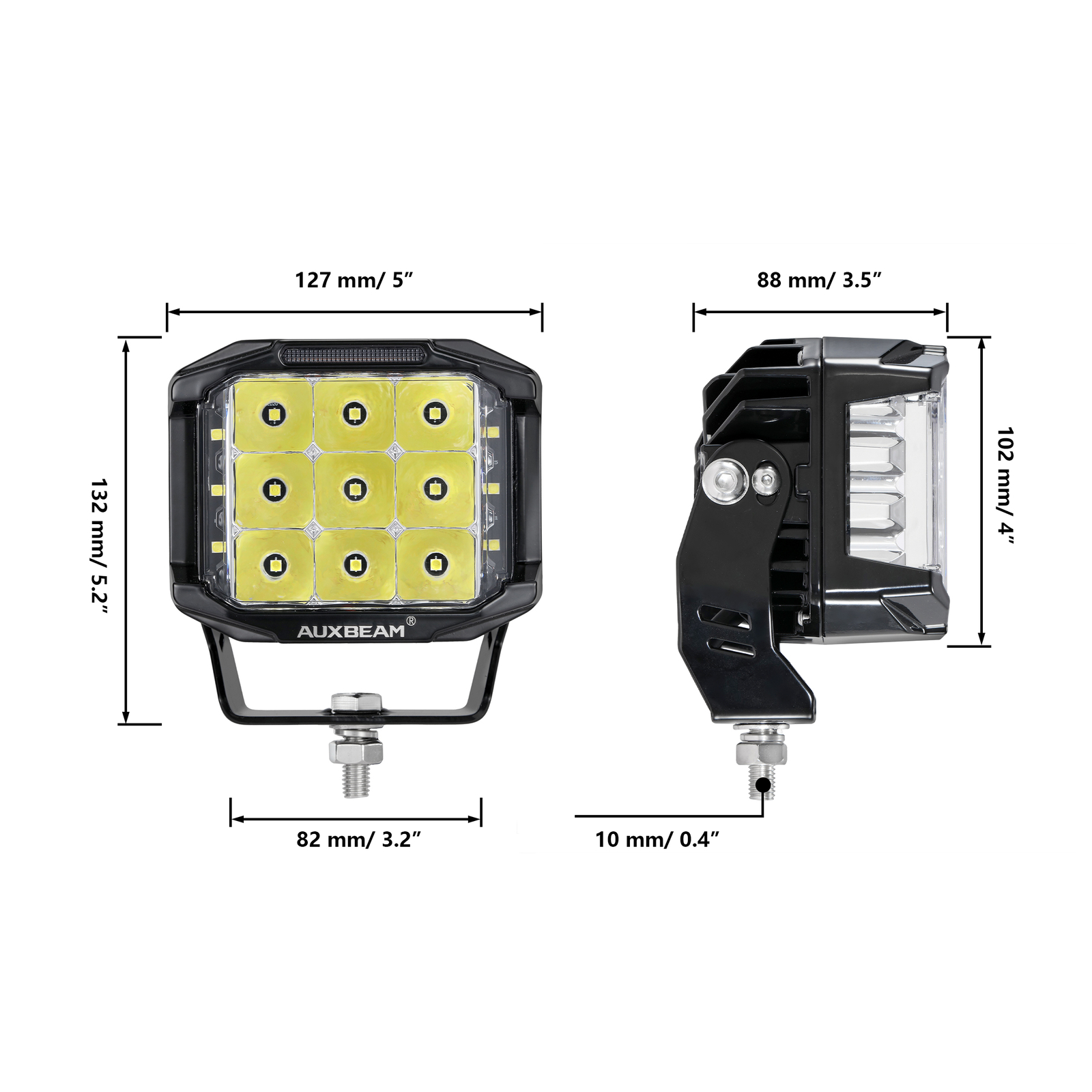 AUXBEAM 2X 5″ LED Side Shooter V-max Combo Beam Led Pod Lights DRL +Amber Cover
