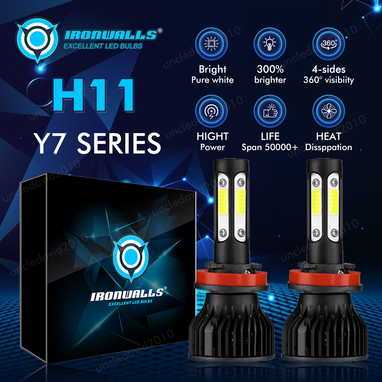 4-sides H11 LED Bulbs Headlight Low Beam Super Bright White 6500K 4500000LM Pair