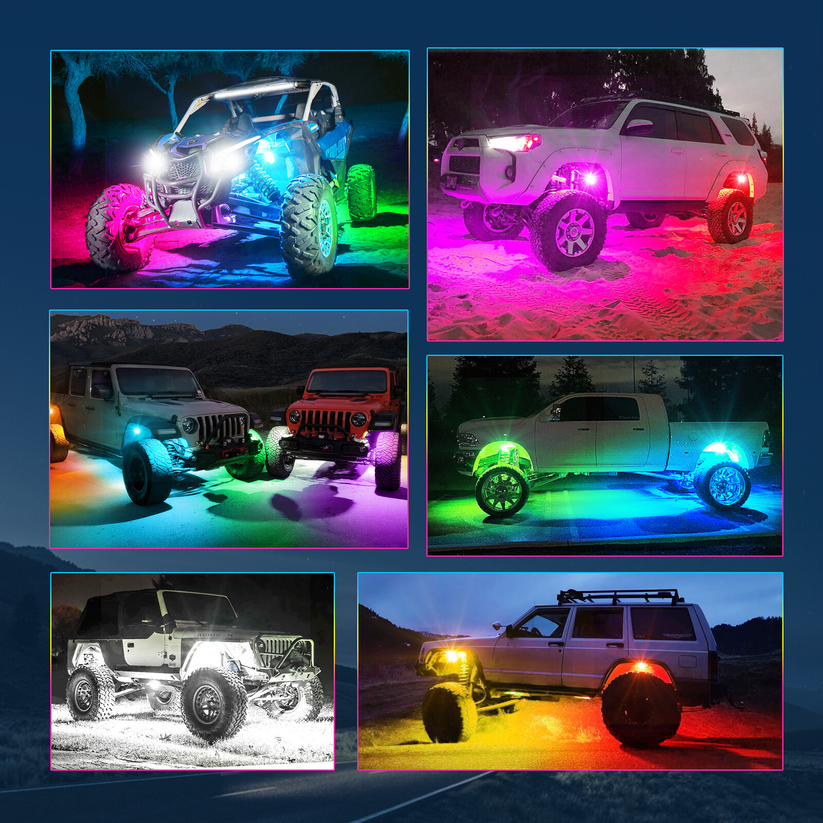 MICTUNING RGB/RGB+IC LED Rock Lights, 8/12/16/20 Pods Underglow Led Chasing Lamp