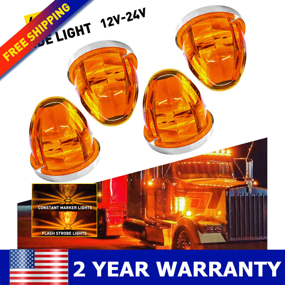 4PC Amber Flash Dual Function Steady & Strobe Watermelon LED Side Marker Light