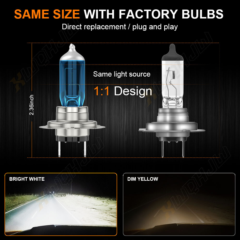 H7 Halogen Headlight Bulbs High Low Beam 6500K Bright White CANBUS ERROR FREE