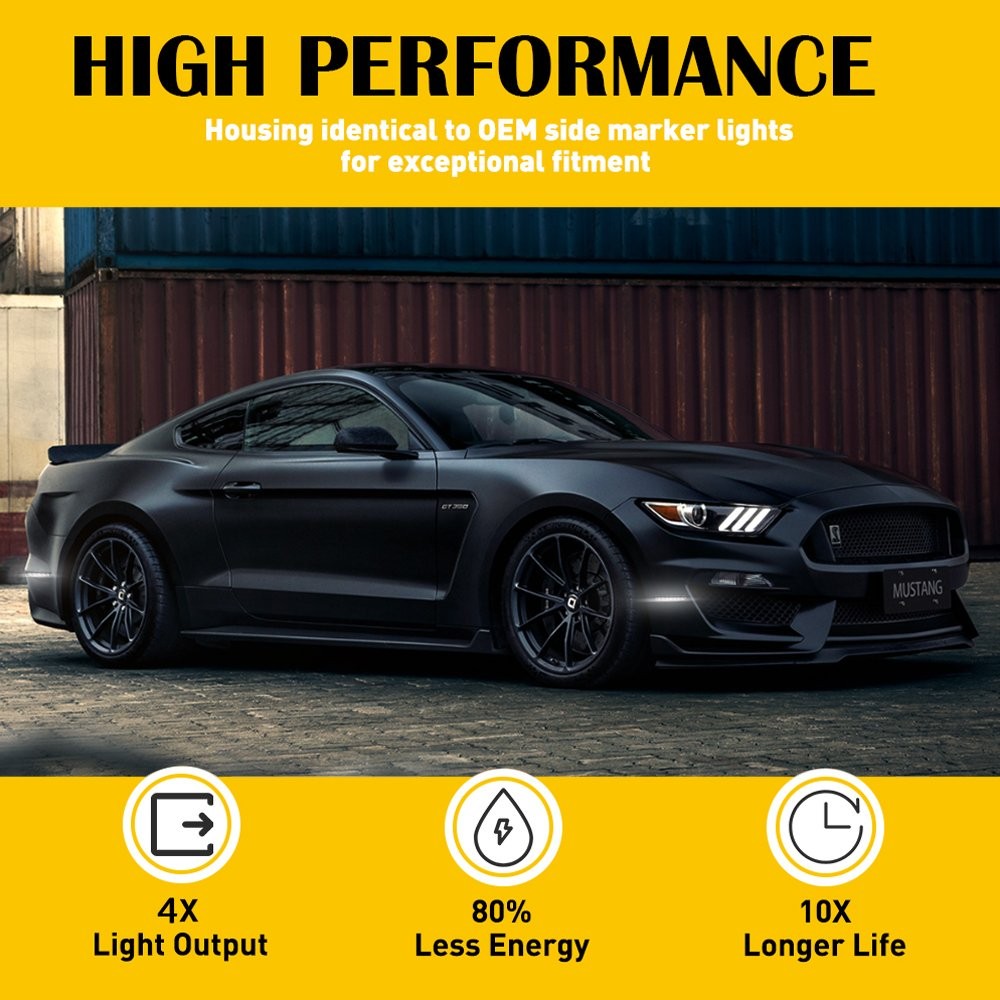 Front Left Right White LED Side Marker Lights For 2010 2011 2012-14 Ford Mustang
