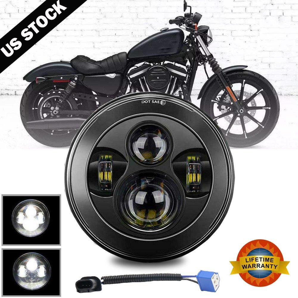 7″ inch 300W LED Headlight Hi lo Black for Harley Honda Yamaha Ducati Motorcycle