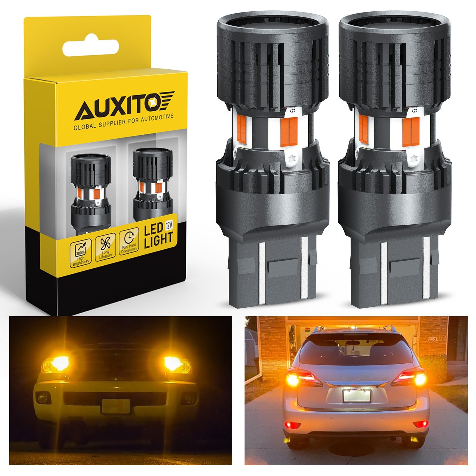 4PCS 7443 Amber LED Turn Signal Light Blinker Bulb Error Free Built-in Resistor