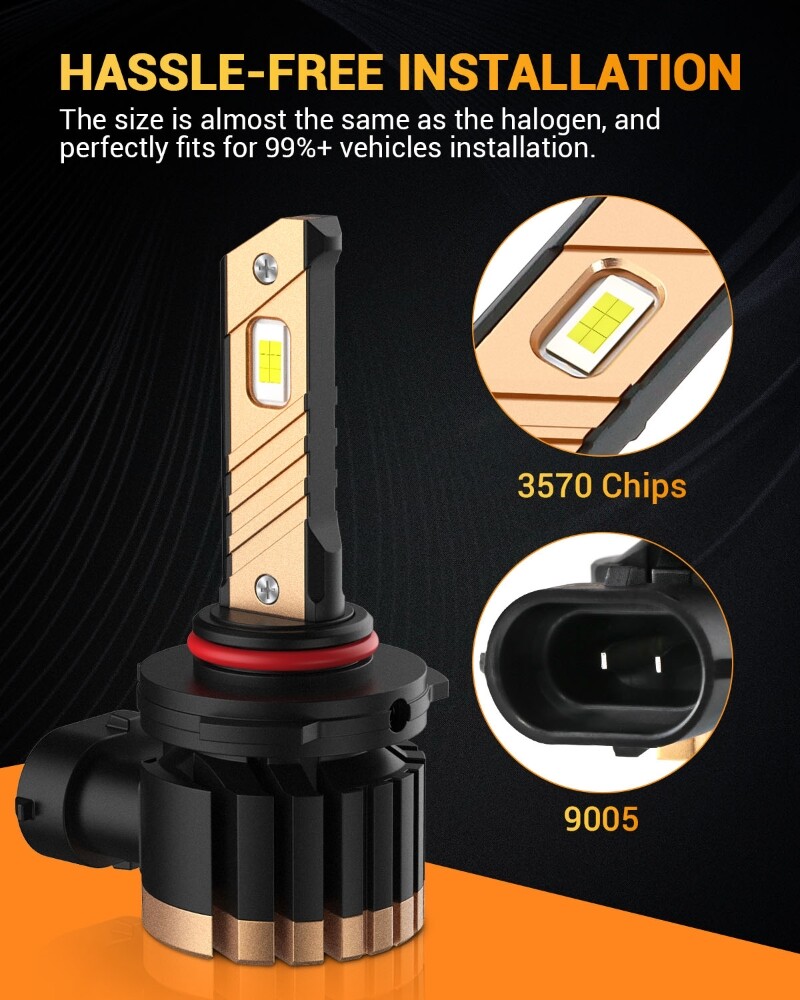 AUXBEAM 9005 LED Headlight Super Bright Bulbs White 6500K 8000LM High/Low Beam