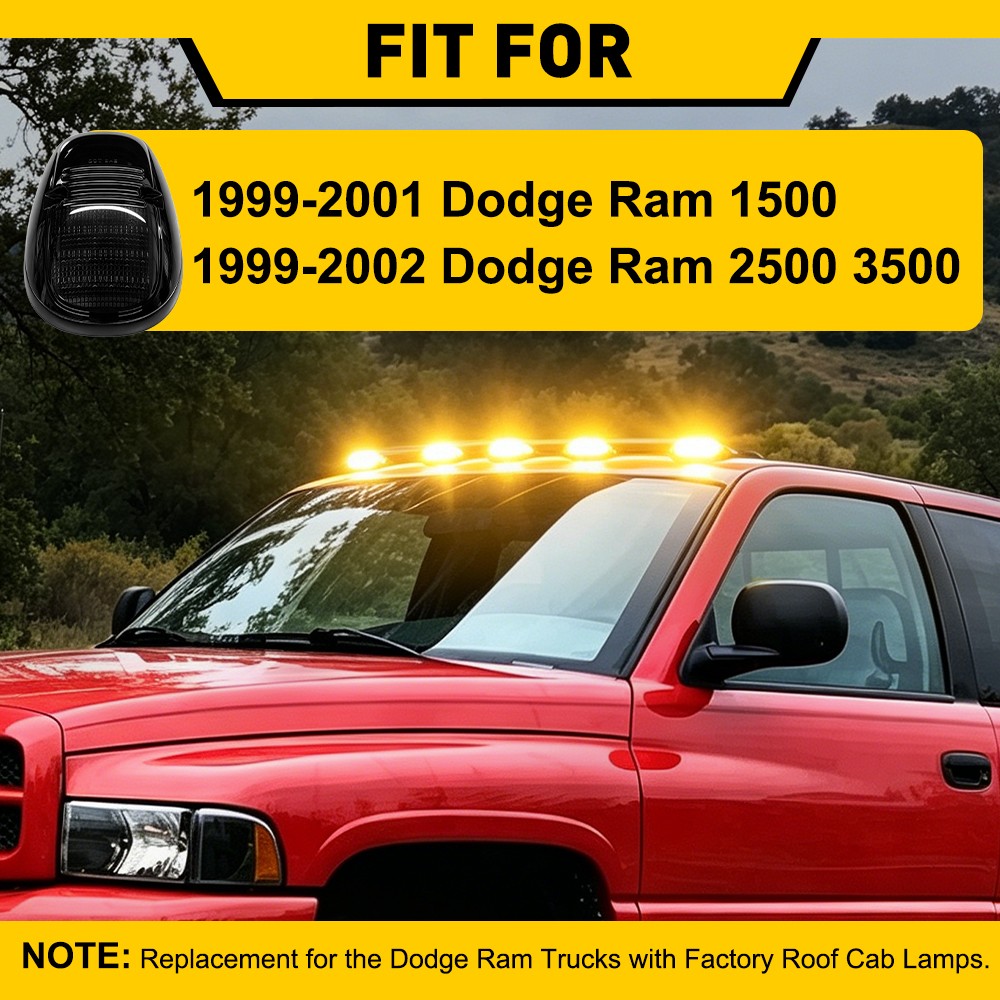 For 1999 2000 2001 Dodge Ram 1500 5xAmber/White LED Cab Roof Marker Lights Set