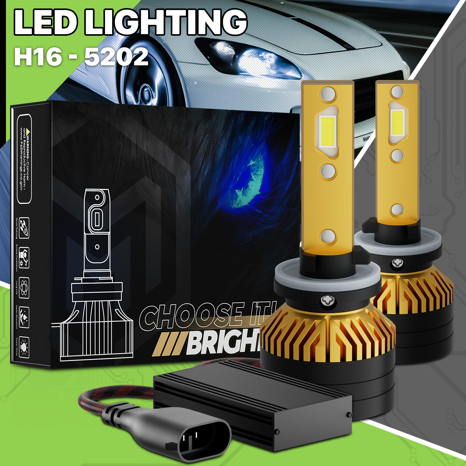 2x H27W/2 881 6500K LED Headlight Bulb High/Low Beam Fog Lighting DRL w/Cool Fan