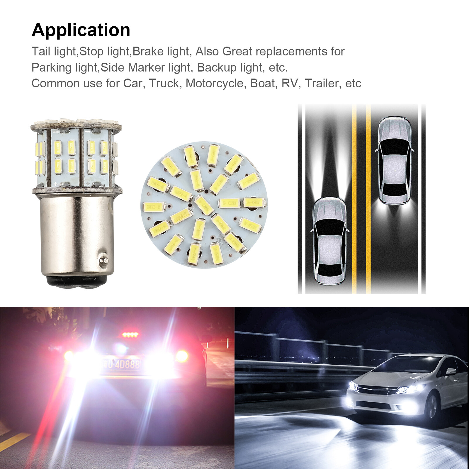 4x 1157 50-SMD LED Tail Brake Stop Reverse Parking Light Bulbs 6000K Super White