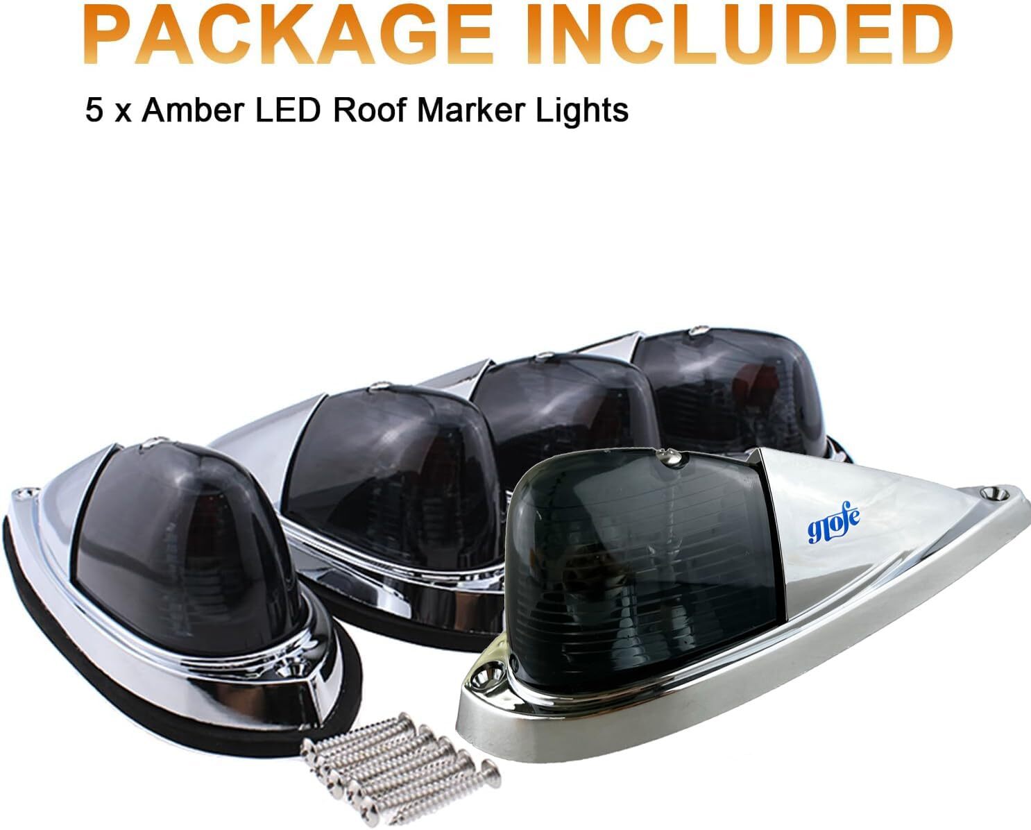 5X Smoke Lens Amber Light Cab Marker Roof Running Lights Kit, Teardrop Style,
