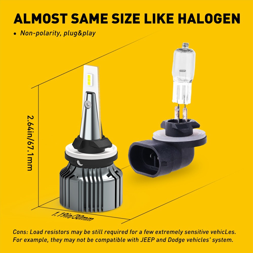 Fog Light Bulbs 6500k White Front Driving Lamps PAIR AUXITO I9 881 LED