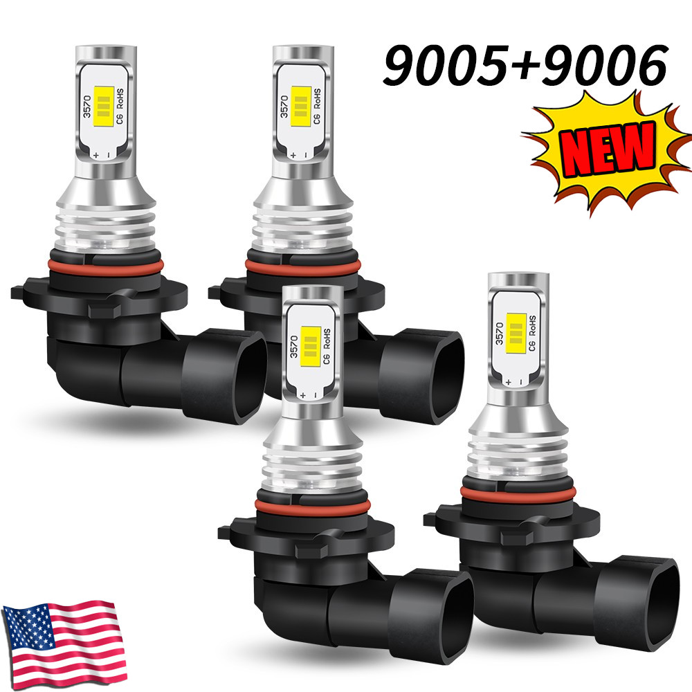 9005+9006 LED Headlight Combo High Low Beam Bulbs Kit Super White Bright Lamp 4x