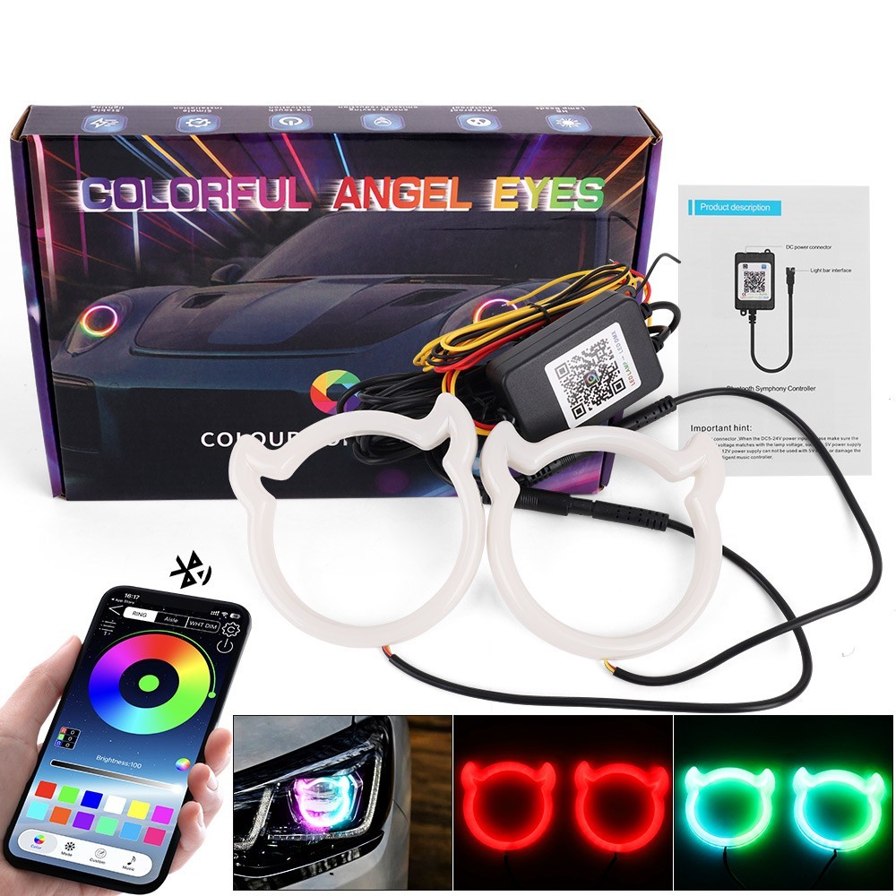 APP 2 in 1 Car RGB Heart LED Angel Eyes Halo Rings Headlight DRL Light Retrofit
