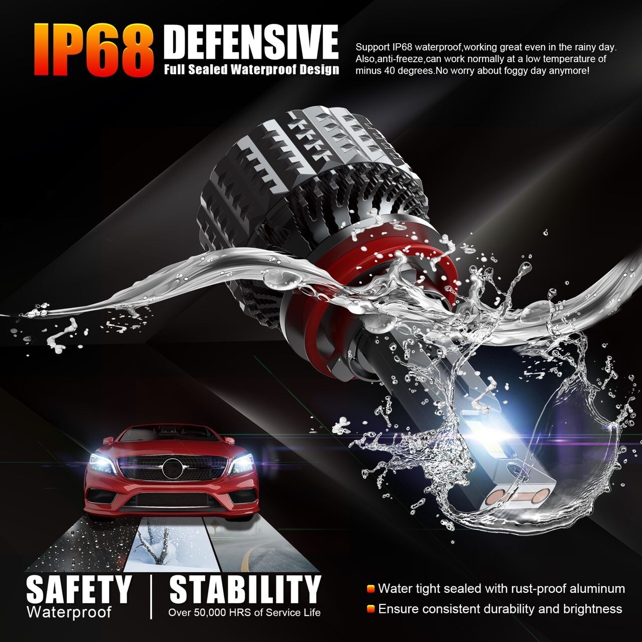 ALAYA 9005(HB3) LED Headlight Bulbs Hi/Low Beam Super White 6000K 120W 30000LM