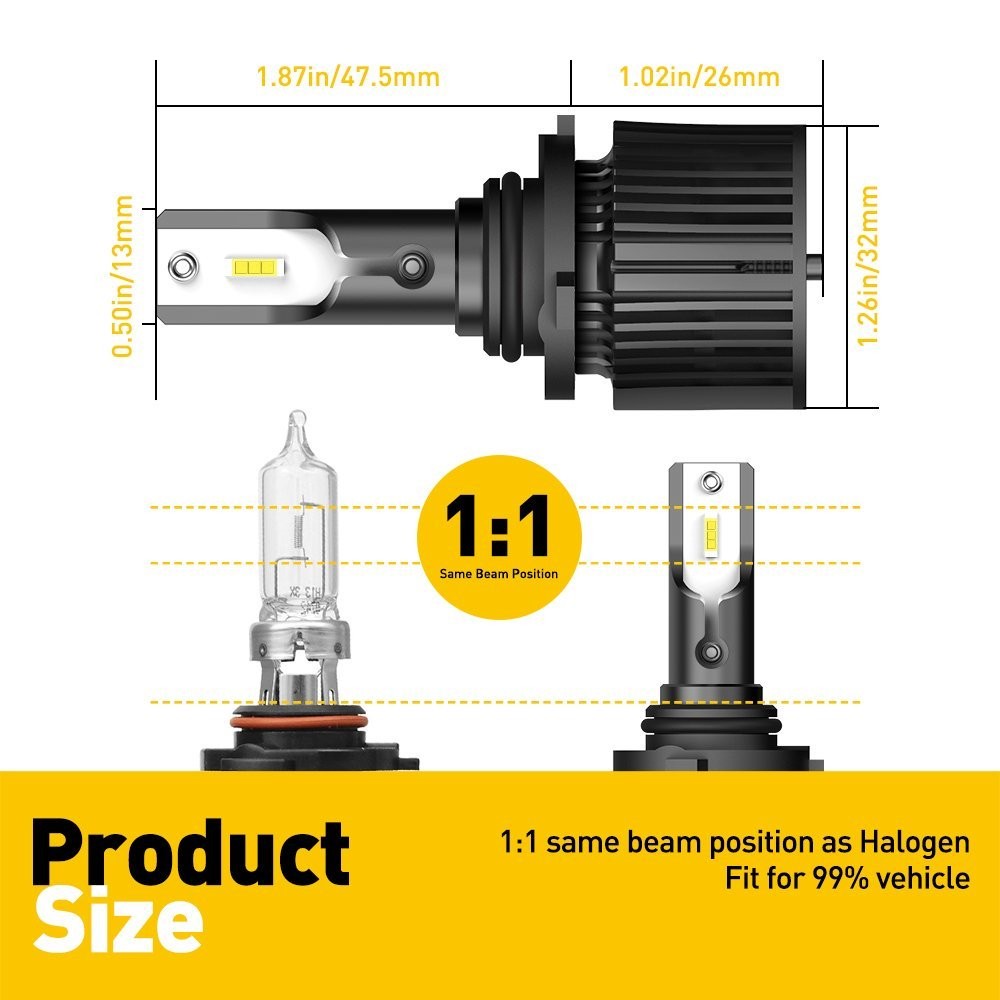 Pair 9006 HB4 50W 16000LM LED Headlight Kit Bulbs 6000K Car High Low Beam Lamps