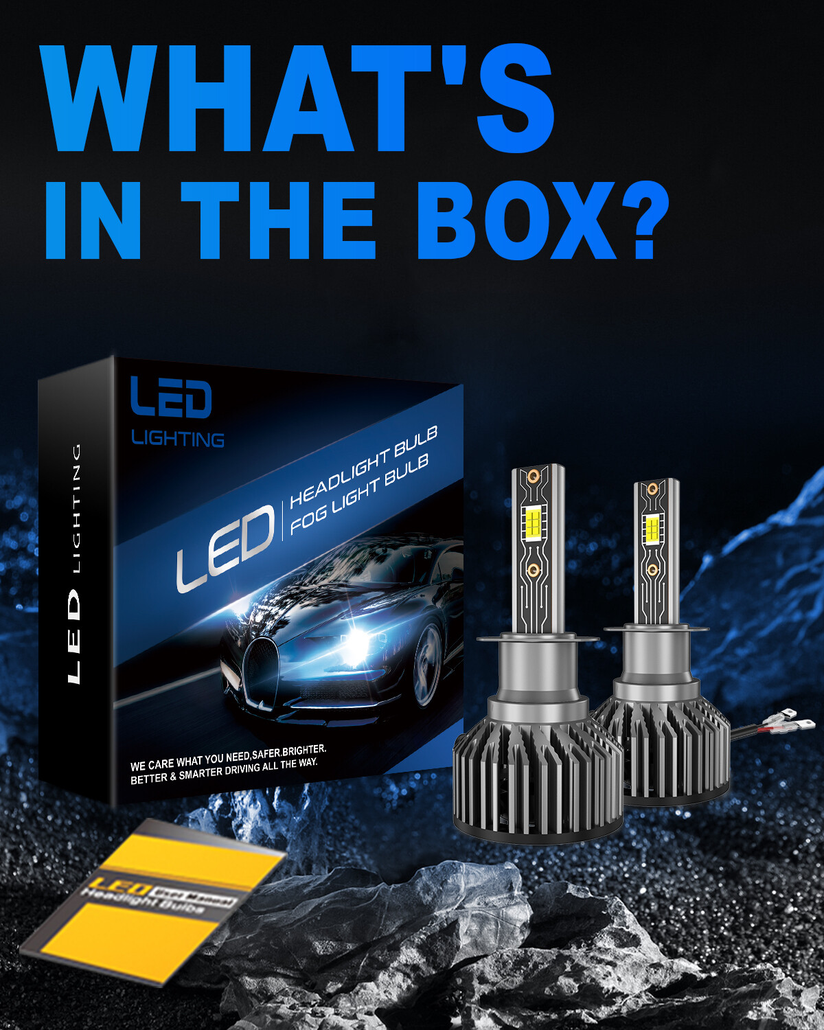 AUXIRACER H1 LED Bulbs Fog Lights Conversion Kits 100W Super Bright 6000K White